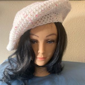 Women’s Crochet Pink & Cream Beret Handmade